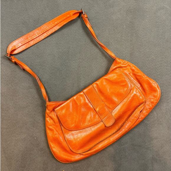 Sabina New York Orange Women's Rectangle Leather Shoulder Handbag Purse Small - Picture 1 of 10